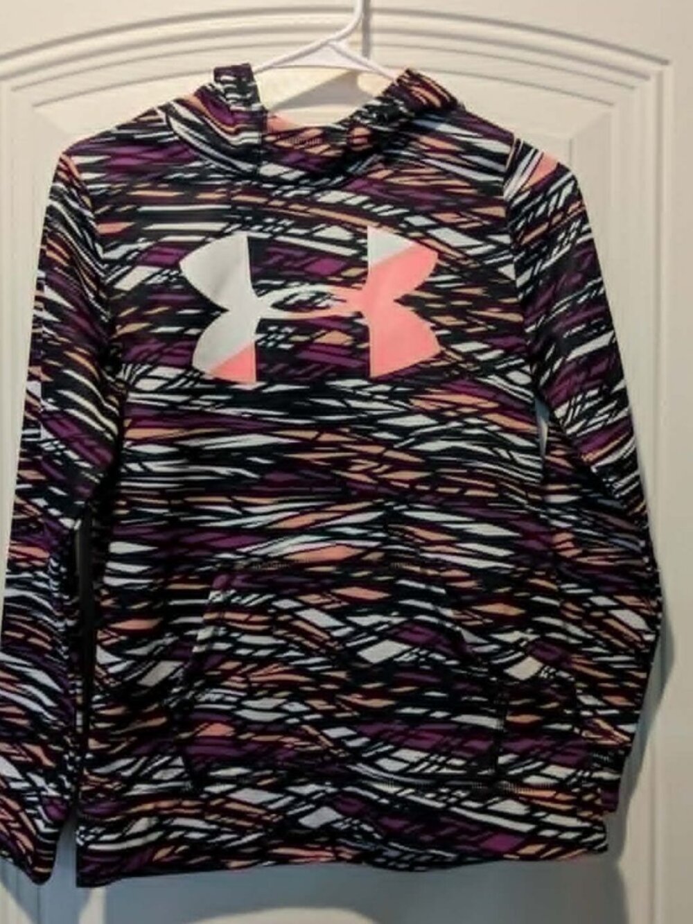 Girl's Under Armour Coldgear Pullover Hoodie Pink Purple Geometric - Y Large-EUC